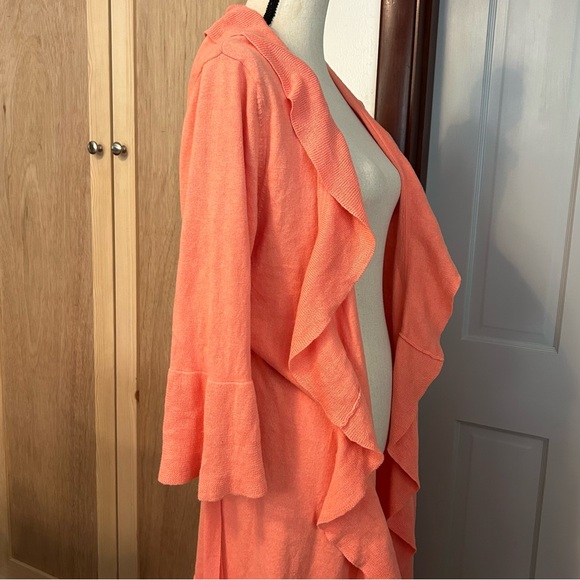 Garnet Hill Longline Cardigan Open Waterfall Drape Front Belt Ruffles Peach Sz S - Picture 4 of 11